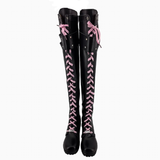 Women's Cosplay Gothic Lace Up Boots - Black - Boots - 46 B - PU Patent Leather - image 2