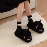 Women's Black Cat Winter Soft Slippers - Black/Red - Heel Covered Slippers - 36-37 - Plush - image 4