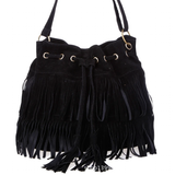 Handbags Women's Fringe Bucket Bag - Black - Medium - PU Suede Leather - image 34