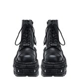 Women's Leather Dark Punk Lace Up Boot - Black - Biker Boots - 46 B - Split Leather - image 2