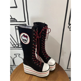 Women's Canvas Platform Wedge Sneakers - Black/White - Skull - Platform Sneakers - 46 B - Canvas - image 6