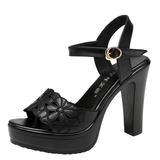 Women's Block Heel Platform Sandals - Black - 12 B - PU Leather - image 2
