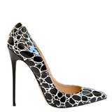 Women's Patent Leather Oval Pattern Stilettos - Black - 1 / 12cm Heel - 46 B - Silk/Leather - image 3