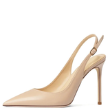 Women's Elegant Luxury Slingback Pumps - Beige - 1 / 10cm Stiletto - 43 B - PU Leather - image 32