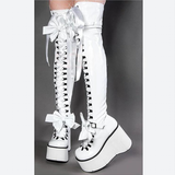 Women's Butterfly Bow Over the Knee Boots - Black - Boots - 46 B - PU Patent Leather - image 6