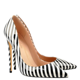 Women's Luxury Striped High Heel Stilettos - Black/White - 12cm Heel - 46 B - PU Leather - image 3