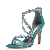 Women's Satin Crystal Bridal Prom Stilettos - White - 2 / Shoes - 42 B - PU Leather - image 15
