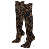 Women's Leopard Print Over-Knee Boots - Beige - Leopard Print Boots - 44 B - PU/Suede - image 2