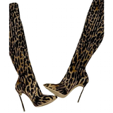 Women's Leopard Print Over-Knee Boots - Beige - Leopard Print Boots - 44 B - PU/Suede - image 4