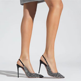 Women's Metallic Bling Bridal Slingbacks - Black - 2 / 6cm / Metallic Heels - 41 B - PU Leather - image 30