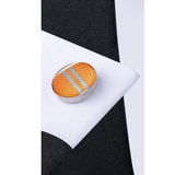 Men's 3 Pcs Orange Gold Lattice Tie Set - Orange - Necktie / 7135 - One Size - Polyester - image 2