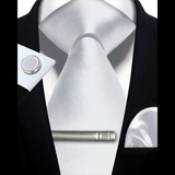 Men's 4 Pcs Premium White Tie Set - White - 4 Pcs Necktie Set / THCT-KH10 - One Size - Silk - image 4