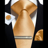 Men's 4 Pcs Premium Brushed Gold Tie Set - Gold - 4 Pcs Necktie Set / THCT-KH07 - One Size - Silk - image 3