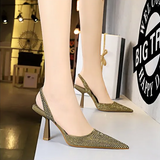 Women's Shiny Beaded Mid Heeled Mules - Gold - Slingback Mules - 43 B - PU Leather - image 10