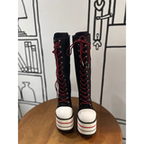 Women's Canvas Platform Wedge Sneakers - Black/White - Skull - Platform Sneakers - 46 B - Canvas - image 5