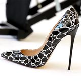 Women's Patent Leather Oval Pattern Stilettos - Black - 1 / 12cm Heel - 46 B - Silk/Leather - image 2