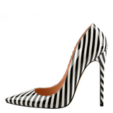 Women's Luxury Striped High Heel Stilettos - Black/White - 12cm Heel - 46 B - PU Leather - image 21