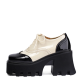 Women's British Walker Chunky Platforms - Black/Beige - Platform Chunky Shoes - 43 B - PU Patent Leather - image 2