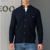 Men's Mock Neck Buttoned Cardigans - Black - Mock Neck Cardigan - XXL - Polyester - image 5
