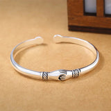 Men's Women's Silver Hand Hug Bangle - Silver - Unisex Bracelet - Adjustable - Sterling Silver - image 11