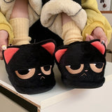 Women's Black Cat Winter Soft Slippers - Black/Red - Heel Covered Slippers - 36-37 - Plush - image 3
