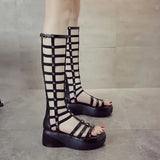 Women's Cut Out Gladiator Sandals - Black - Platform Sandals - 42 B - PU Leather - image 6