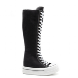 Women's Lace Up Knee High Canvas Boots - Black - Knee High Boots - 40 B - Canvas - image 3
