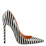 Women's Luxury Striped High Heel Stilettos - Black/White - 12cm Heel - 46 B - PU Leather - image 15