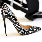 Women's Patent Leather Oval Pattern Stilettos - Black - 1 / 12cm Heel - 46 B - Silk/Leather - image 4