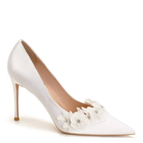 Women's French Silk Flower Wedding Shoe - White - 10cm Bridal Shoes - 41 B - Silk/PU Leather - image 17
