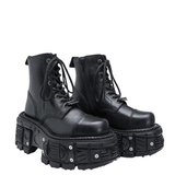 Women's Leather Dark Punk Lace Up Boot - Black - Biker Boots - 46 B - Split Leather - image 11