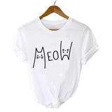 Women's Cute Meow Cat Printed T-Shirt - White - Meow Shirt - 5XL - Polyester - image 2