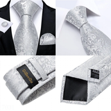 Men's 3 Pcs Silk Silver Floral Tie Set - Silver - 3pc Tie Set - SN-1169 - One Size - Silk - image 2