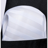 Men's 3 Pcs White Striped Formal Tie Set - White - 3 Pcs Necktie Set / 7005 - One Size - Polyester/Silk - image 3