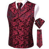 Men's 4 Pcs Formal Floral Tie Vest Sets - Burgundy - 4pc Tie Set - HT-MJ-0095 - 3XL - Silk - image 19