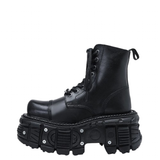 Women's Leather Dark Punk Lace Up Boot - Black - Biker Boots - 46 B - Split Leather - image 10