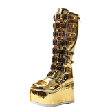 Women's Gold Buckle Strap Platform Boots - Gold - Buckle Boots - 46 B - PU Leather - image 5
