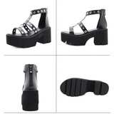 Women's Gothic Rivet Ring Platform Sandal - Black - Gothic Sandals - 35 B - PU Leather - image 43