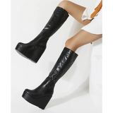 Women's High Luxury Gothic Platform Boots - Black - 1 / Lace Up - 10 B - PU Leather - image 29