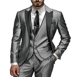 Men's Luxury Formal Wedding Tuxedos 3Pc - Gray/Dark Gray - 3 Pcs Suit - 5XL - Polyester - image 5