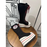Women's Canvas Platform Wedge Sneakers - Black/White - Skull - Platform Sneakers - 46 B - Canvas - image 8