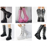 Women's Punk Buckle Strap Platform Boots - White - 1 - 2022 - Rippled Heel - 43 B - PU Leather - image 29