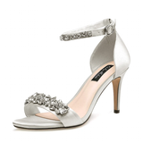 Women's Rhinestone Bridal Stilettos - Champagne - Evening Shoe - 15 B - Silk - image 16