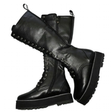 Women's Men's Knee High Lace Up Boots - Black - Matte 1 / Knee High Boots - 48 B - PU Leather - image 36