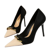 Women's Two Toned Buckle Toe Pumps - Black/Beige - 9.5cm Heels - 40 B - PU Leather - image 1