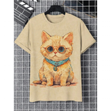 Unisex Cartoon Cat Tee - Yellow - Cat Shirt - 5XL - Polyester - image 6