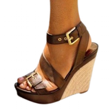 Women's Summer Peep Toe Wedge Sandal - Black - Wedge Sandals - 43 B - PU Leather - image 13