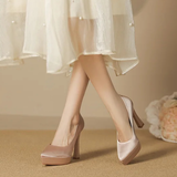 Women's Elegant Satin High Heel Pumps - Pink - 1 / 12cm Heel - 41 B - PU Patent Leather - image 7
