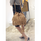 Handbags Women's Fringe Bucket Bag - Black - Medium - PU Suede Leather - image 16
