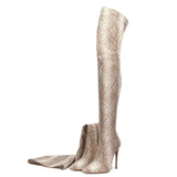 Women's Snake Print Cloth Long Boots - Apricot - Snake Print - 45 B - Plush Stretch Material - image 1